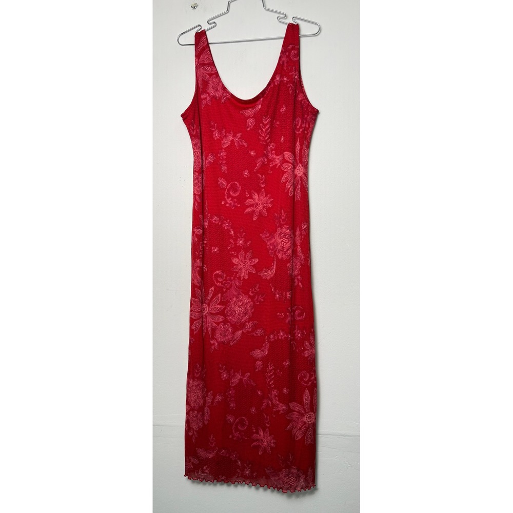 Red Floral Mesh Maxi Dress V-Neck Lettuce Edge Y2K California Concepts Large